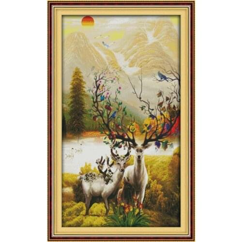 A rich deer happiness cross stitch kit DMC color thread 14ct 11ct count print canvas stitches embroidery DIY handmade needlework
