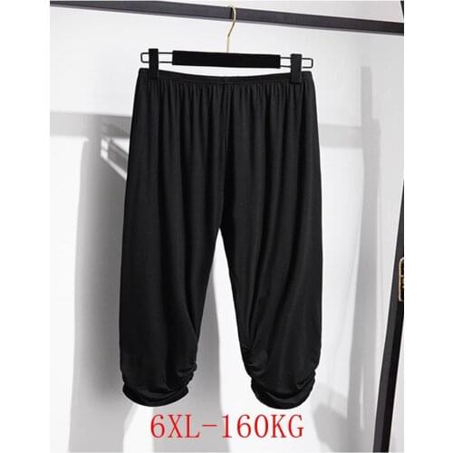 Large size cropped leggings 2XL-6XL summer fashion womens high waist elastic casual loose solid color cropped leggings