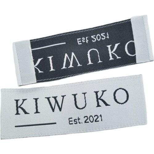 Customized Mitre Fold Clothing Tags Fabric Woven Labels For Shoes Accessories Custom Wedding Place Mark For Clothes Name Label