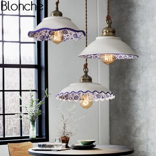 Chinese Style Ceramic Pendant Lights Vintage Led Retro Porcelain Hanging Lamp for Home Loft Decor Kitchen Lighting Fixtures E27