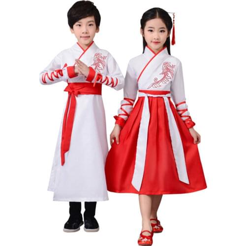 Chinese Ancient Costumes Child Traditional Boys Clothing Hanfu Han Tang Dynasty Girls Dresses Set Kids Kung Fu Suit