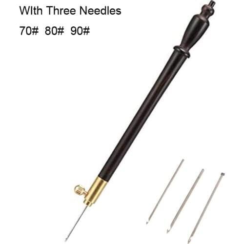 1Pcs Sandalwood Handle Tambour Crochet Hook with 3 Needles Lesage Beading Embroidery Couture Luneville Needle Hook 70# 80# 90