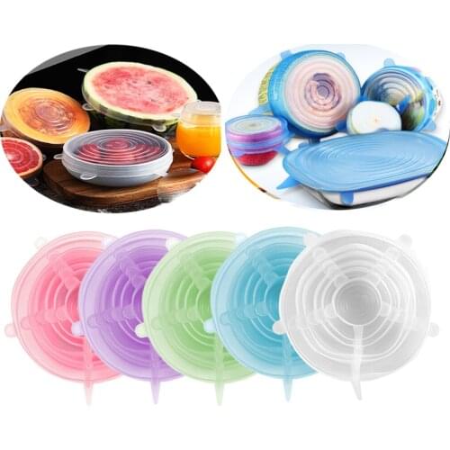 6pcs/set Reusable Silicone Caps Food Cover Adjustable Stretch Bowl Lids Kitchen Wrap Seal Fresh Keeping Cookware Accessories