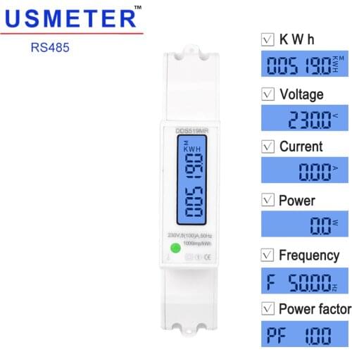 DDS519MR Muilt-Functional Ammeter Voltmeter Wattmeter Cycling kwh Meter RS485 Modbus Energy Meter LCD Display with Backlight