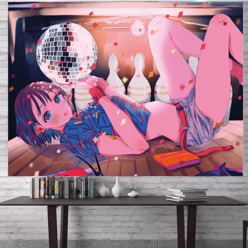 Anime Wall Tapestry Vintage Girl Tapestry Funny Tapestry Bedroom Large Beach Towels Kawaii Deco Room Aesthetic Cotton Tapestry