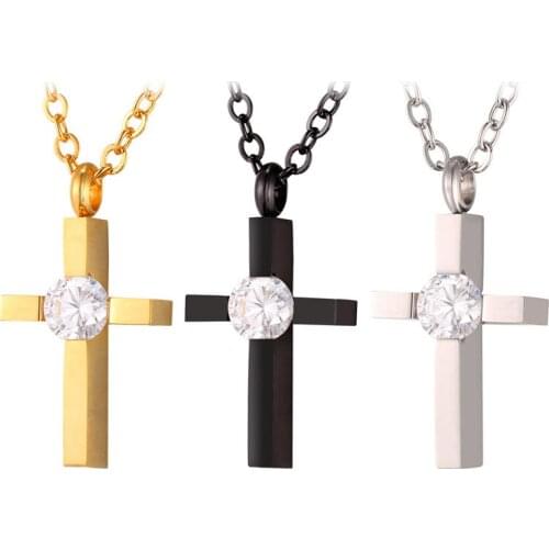 New Hot Jesus Piece Cross CZ Necklace Pendant Stainless Steel/Gold Color Rope Chain Christian Jewelry Collar De la Mujer GP2442
