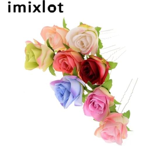 New Arrival Classic Red Headdress Head Wear Wedding Hair Clips Headpiece Head Wear Artificial Rose Floral Hair Pins