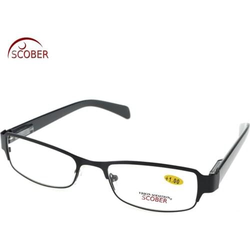 = SCOBER = Two Pairs Full-Rim Alloy Spring Legs Black Small Frame Men Women Reading Glasses +1 +1.5 +2 +2.5 +3 +3.5 +4
