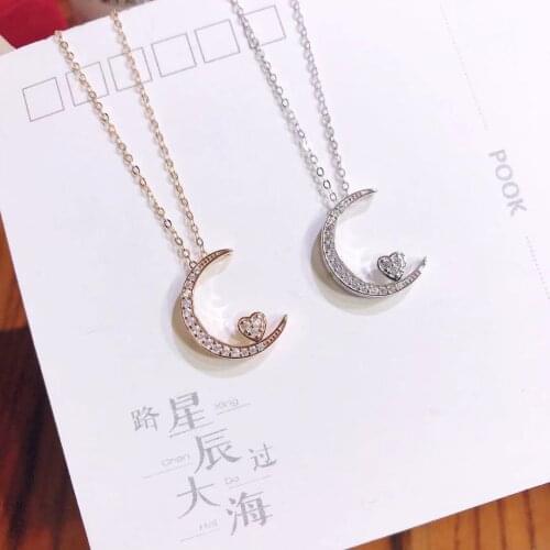 925 Sterling Silver Original Necklace Inlaid Zircon Woman Shine Fashion Temperament Star Month Love Heart Necklace Girl Lady