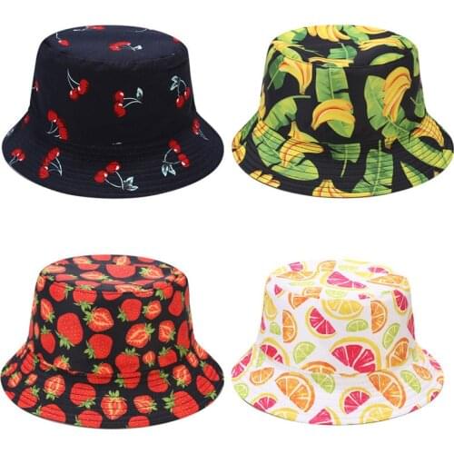 Womens Bucket Hat Panama Men 2021 Summer Cap Strawberry Harajuku Bob Femme Hip Hop Sun Protection Reversible Fisherman Hat
