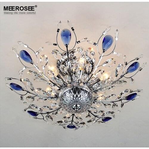 Good Quality Blue Crystal Ceiling Light Fixture Luxurious Crystal Mounted Lighting E14 Bulb Ceiling Lamp for Foyer Restaurant