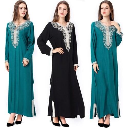 Ramadan Embroidery Muslim Abaya Dubai Muslim Dresses Abayas Women Casual Robe Femme Caftan Islam Clothes With Belt F2992