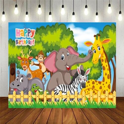 Photo Studio Props Photography Backdrop Set Of Wild Animals Illustration Vinyl Background Kids Birthday Party Decoration