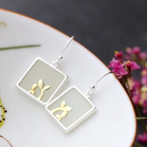 Authentic 925 Sterling Silver Earrings Inlaid Natural White Jade National Style Eardrop Trendy High Quality Party Fine Jewelr