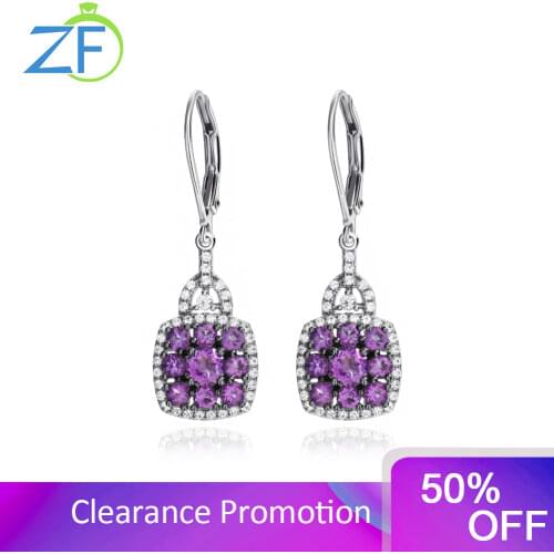 GZ ZONGFA Vintage Wedding Natural Amethyst Dangle Earrings Crystal Square Drop Earrings Jewelry
