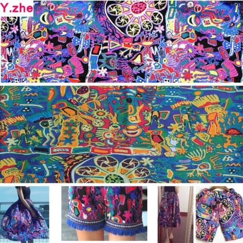 Wide 150cm New Ethnic Abstract Printed Fabric Ramie cotton Fabric Quilting Home Table Cloth patchwork Sewing Material DIY Dress