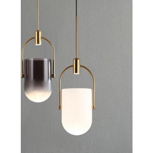 Nordic Creative Smoke Glass Chandelier Art Bucket Designer Dining Room Bedside Led Hanging Lights Free Shipping