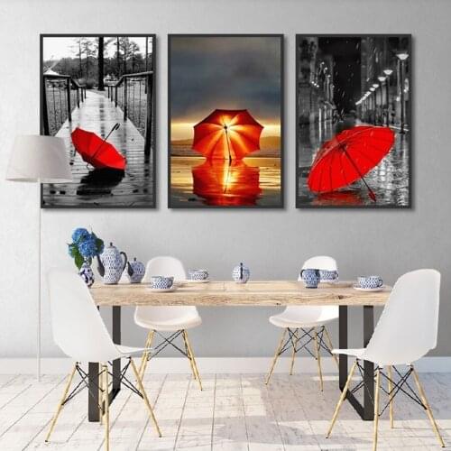 Nordic Red Umbrella Landscape Home Decoration Wall A4 Picture Canvas Art Big Tree HD Print Poster Painting for Bedroom