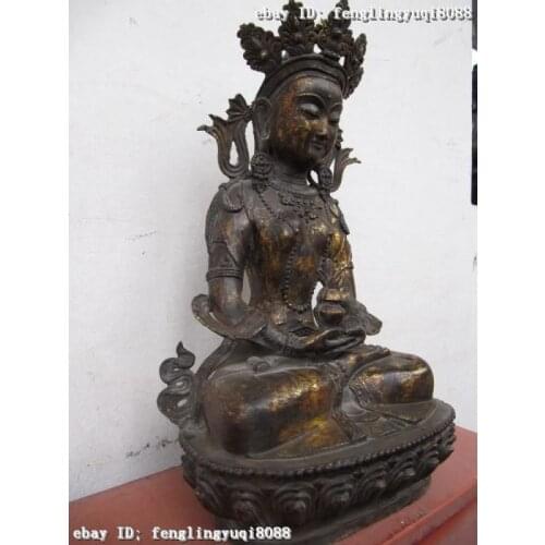 17"Tibet Fane Old Bronze Amitayus Avalokitesvara Kwan-Yin Guan Yin Buddha Statue Discount 55