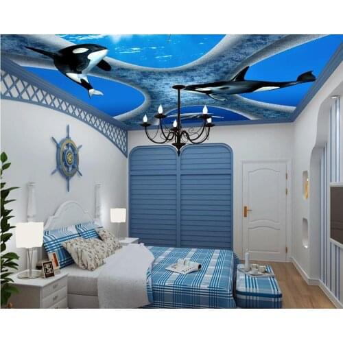 Stereoscopic 3d photo print wallpaper ceiling blue ocean wall paper mural 3d ceiling photo wallpaper roll size