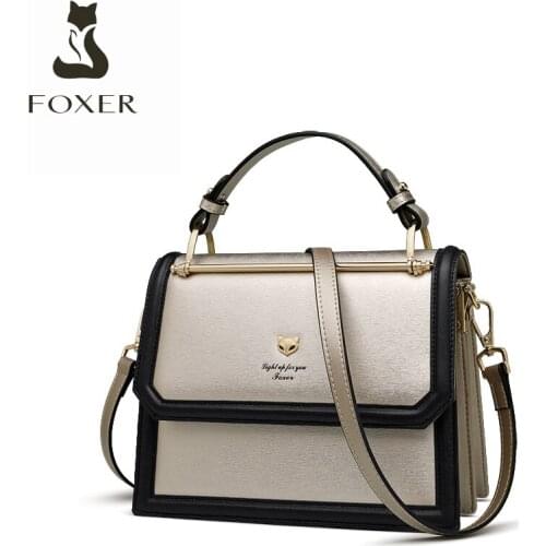 FOXER Womens Luxury Shoulder Messenger Bag Cowhide Fashion Female Casual Totes Flap Cross-body Bag Commute Ladies Handle Bags