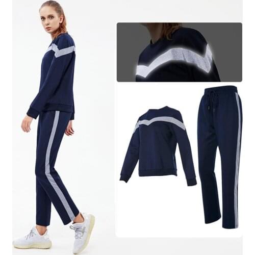 Vansydical 2pc Sports Suit Long Sleeve Sweatshirt+Pants Female Running Training Sets Spliced Colors Autumn Winter Sweatsuit