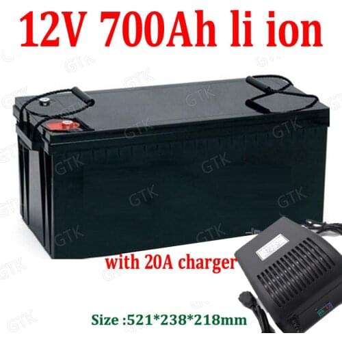 GTK Waterproof li ion 12V 700AH lithium ion battery with BMS for backup power RV Solar energy storage nverter MPPT + 20A Charger