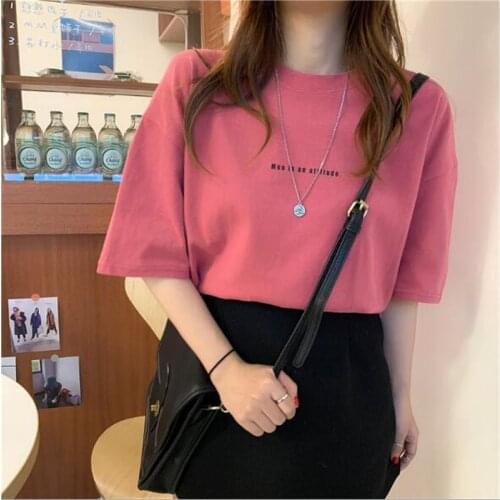 High Quality T shirts Women Letters Print Short Sleeve Round Neck Tee shirt Femme Casual Slim T shirt Women