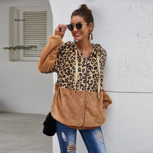 Women Autumn Winter Sweatshirts Hooded Leopard Hoodies Casual Zipper Long Sleeve Hoodie Fashion Top Warm Coat Mujer