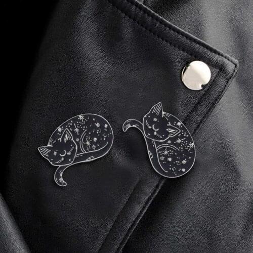 Witch Cat Pins Sailor Moon Luna Black Cat Brooches Sleeping Cat Badges Witches Jewelry Halloween Badges