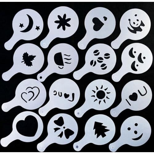 16Pcs/Lot Creative Kitchen Accessories Fancy Coffee Printing Template Kitchen Tools Kitchenware Coffee Spray Template Gadgets