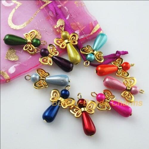 10Pcs Gold Color Wings Dancing Mixed Angel Charms Pendants 17.5x30mm