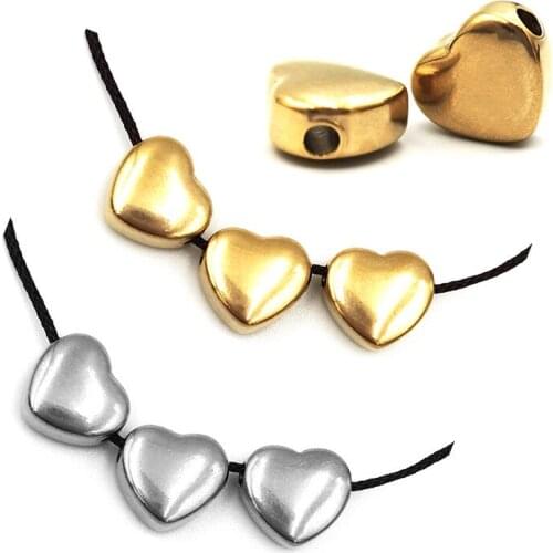 50pcs Stainless Steel Heart-shaped Beads Bracelet Beaded Straight Hole Loose Beads DIY Necklace Jewelry Accessories