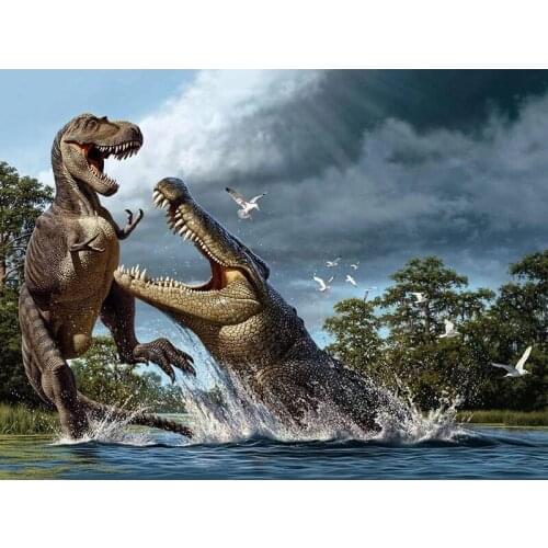 PDMDOG Full Drill Diamond Embroidery Crocodile River 5D Diy Diamond Painting Dinosaur Mosaic Needlework Crystal Home Decor Art