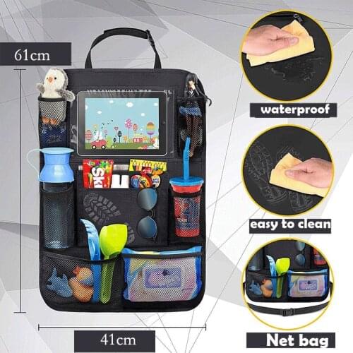 Car Backseat Organizer with Touch Screen Tablet Holder + 9 Storage Pockets Kick Mats Car Seat Back Protectors for Kids Toddlers