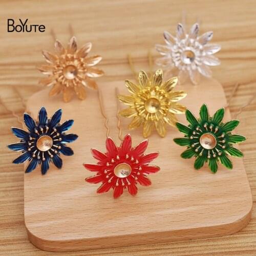 BoYuTe (10 Pieces/Lot) 33MM Alloy Sun Flower Welding 9*70*1.2MM Hair Fork Hairpins Vintage Hair Accessories Diy Materials