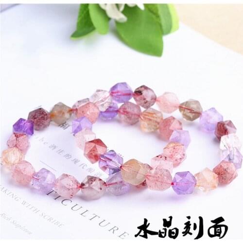 Natural Purple Red Gold Rutilated Amethyst Super 7 Strawberry Quartz Clear Beads Bracelet Mixed Stone 8mm 10mm AAAAA