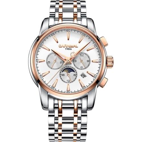 Multifunction Mechanical Watch Switzerland CARNIVAL Watch Men Automatic Self Wind Double Calendar Moon Phase Mens Watches 2021