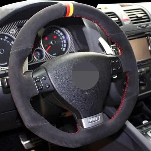 DIY Wearable Black Suede Comfortable Car Steering Wheel Cover For Volkswagen VW GTI T-Roc Passat Variant (R-Line) Tiguan