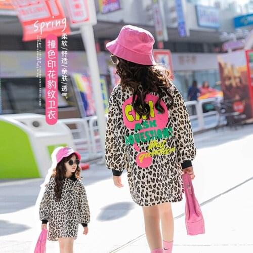 Kids Girls Leopard Print Long Hoodies 2021 Spring New Children Fashion Tops 6 8 10 12 years