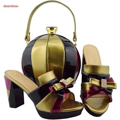 Doershow Ladies Matching Shoe and Bag Italy Material with Pu Italy Shoes and Bags Set for Party Women Shoe and bags set SBL1-27