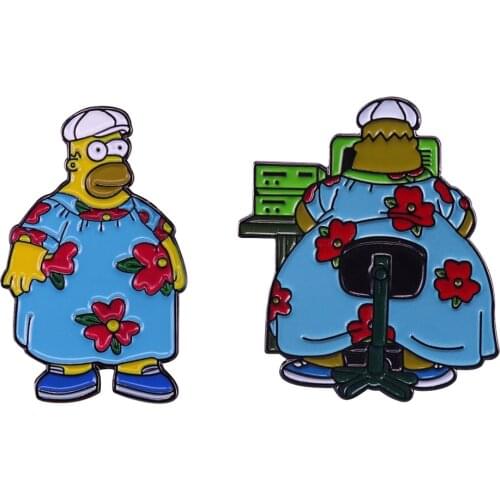 Homer Bart enamel pin king size flower dress brooch cute cartoon badge funny accessory