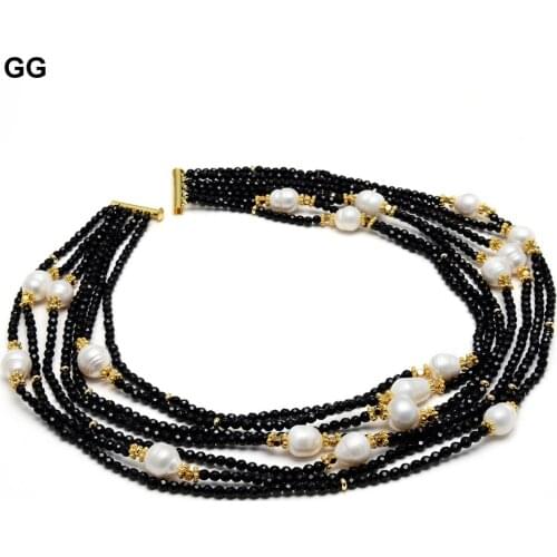 18'' 7 Strands Black Onyx White Pearl Necklace