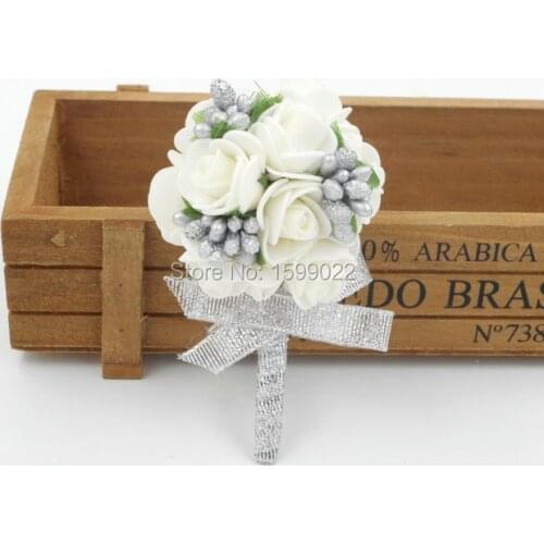 Artificial Foam Wose Flowers for Groomsmen Prom Boutonnieres Gromm Father Brother Gold White Wedding Decoration Bride Corsage