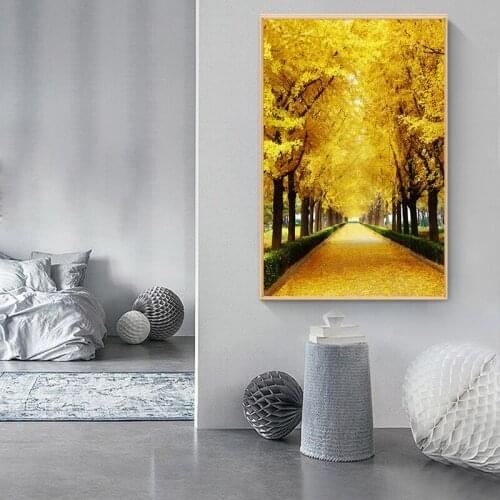Nordic Poster Canvas Printing Autumn Golden Forest Fallen Leaves Landscape Modern Pictures Painting For Living Room Decor