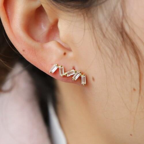 Korean Zircon elegant gold cz bar Baguette charm delicate fashion crystal earrings for women minimal cute Jewelry drop shipping