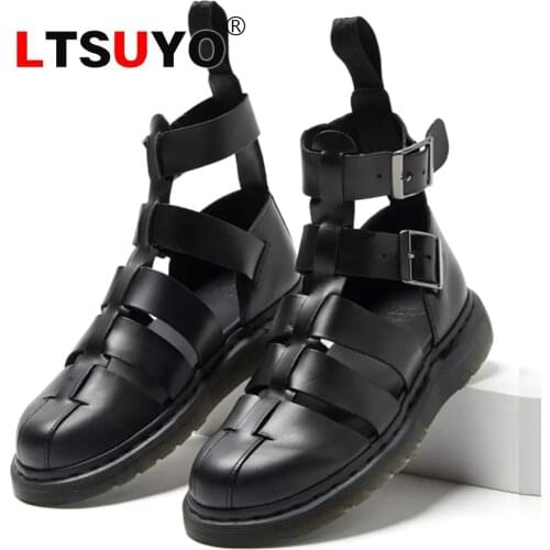 New mens and womens leather Martin sandals, fashionable large size casual Baotou sandals, high-end brand couple shoes
