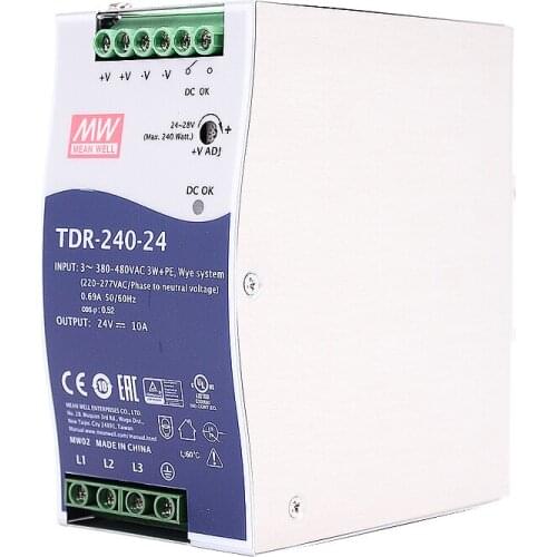 Mean Well TDR-240 series meanwell DC 24V 48V 240W Slim Three Phase Industrial DIN Rail with PFC Function Power Supply
