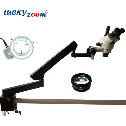 Lucky Zoom Articulating Arm Microscope For Soldering Table Microscope Trinocular 90X Clamp Adjustable Stereo Microscopio Stand