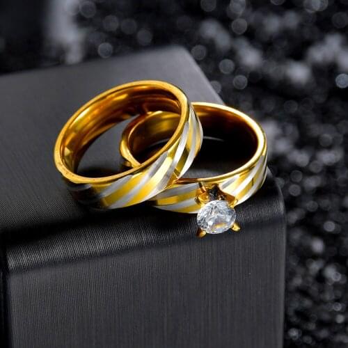 Trendy Stripe Couple Ring Sets For Women Men Wedding Rings For Lovers Stainless Steel Engagement Fashion Brands Jewelry
